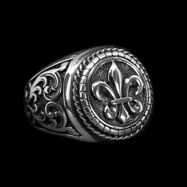 Muški srebrni prsten Firenca 925 sa Fleur-de-lis detaljima