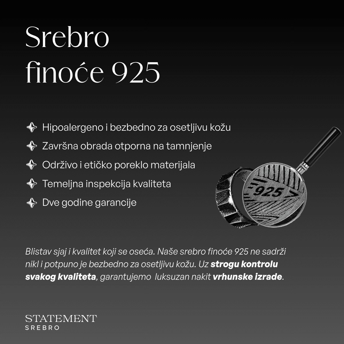 Srebro finoće 925 - hipoalergeno i bezbedno za osetljivu kožu
