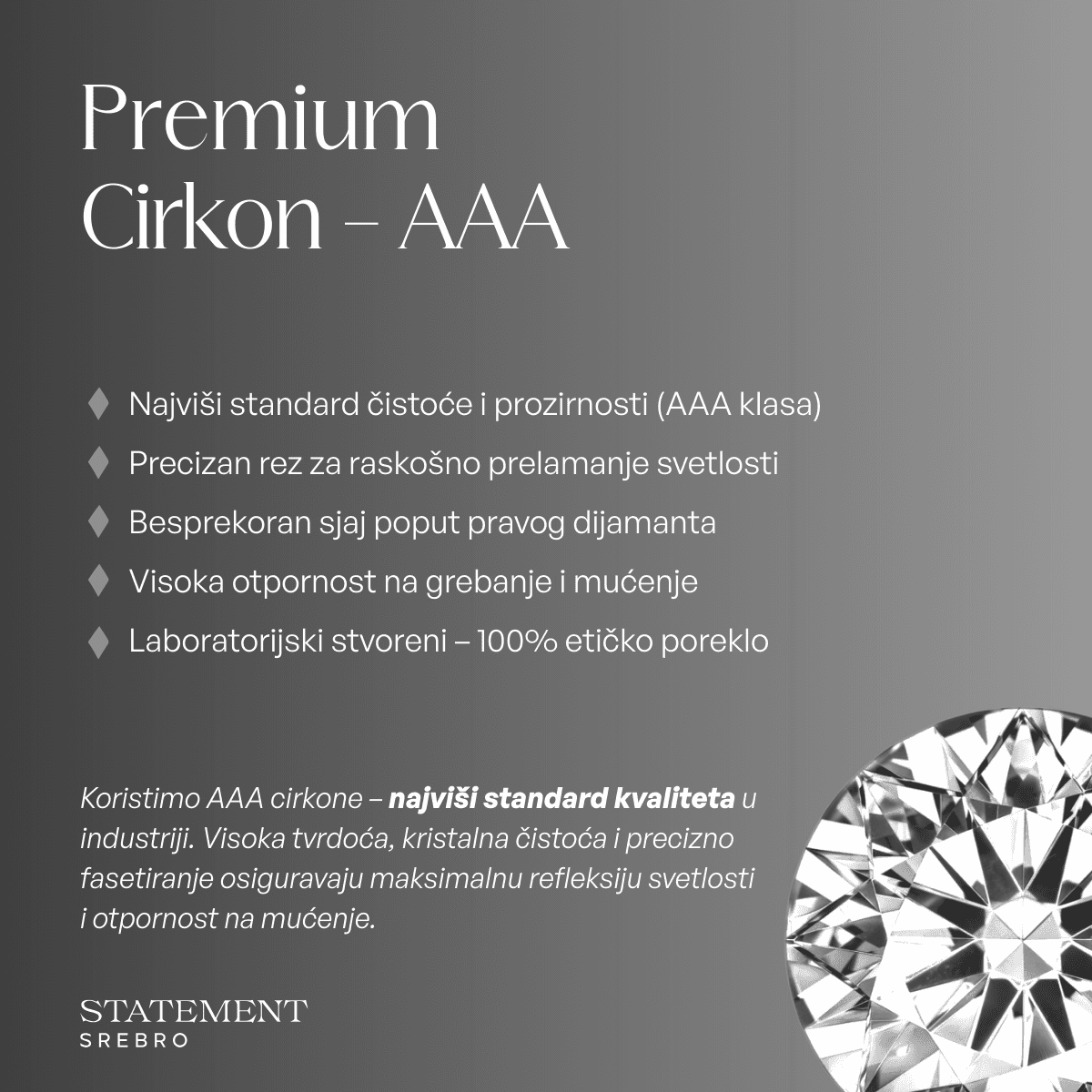 Premium cirkon AAA klase - najviši standard čistoće i prozirnosti