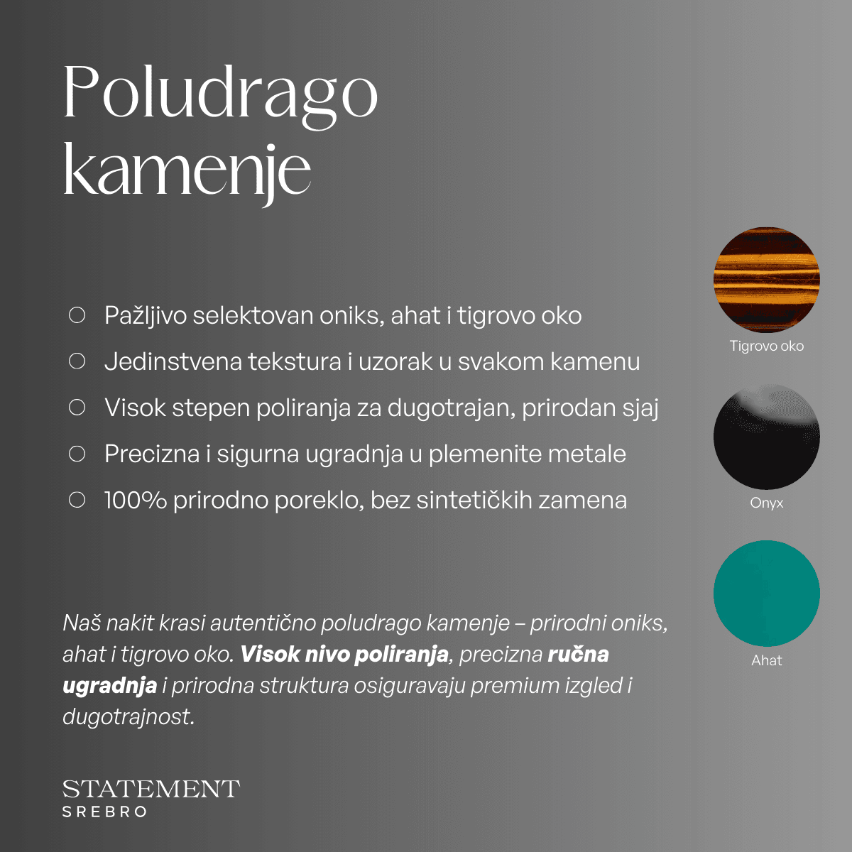 Poludrago kamenje - prirodni oniks, ahat i tigrovo oko